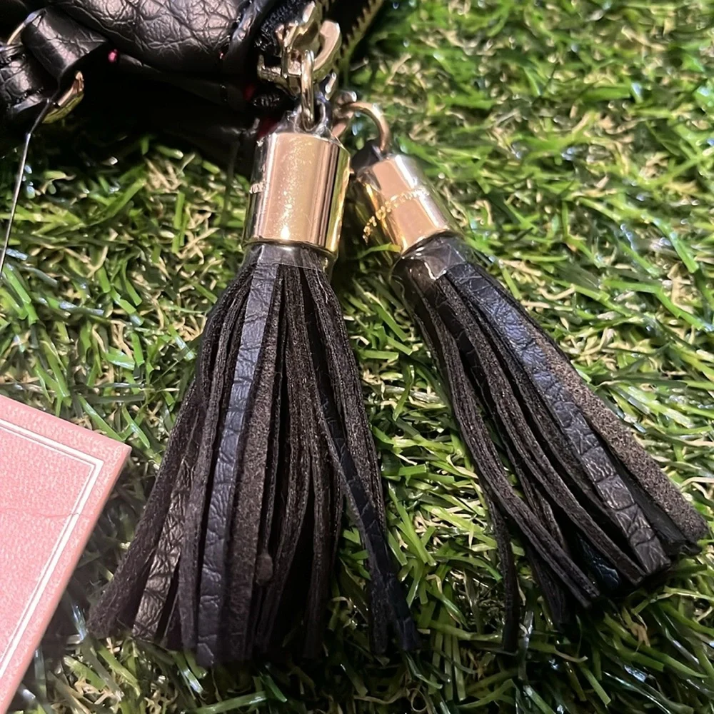 NEW Juicy Couture Double Zipper Black Wristlet Wallet W/ Tassels NWT